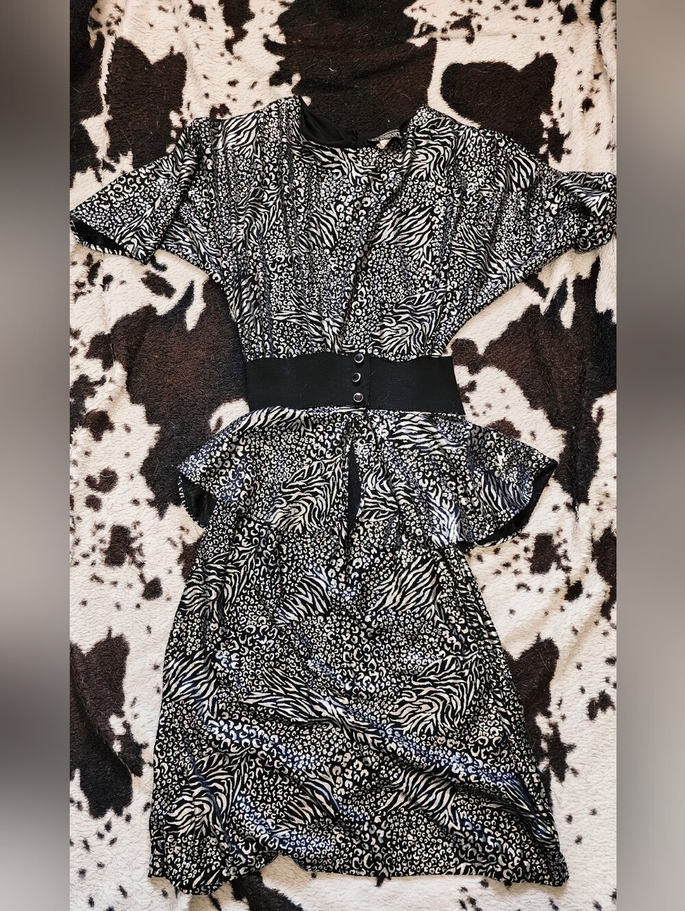 WOMEN'S 80'S GLAM MIDI DRESS - BLACK MULTI